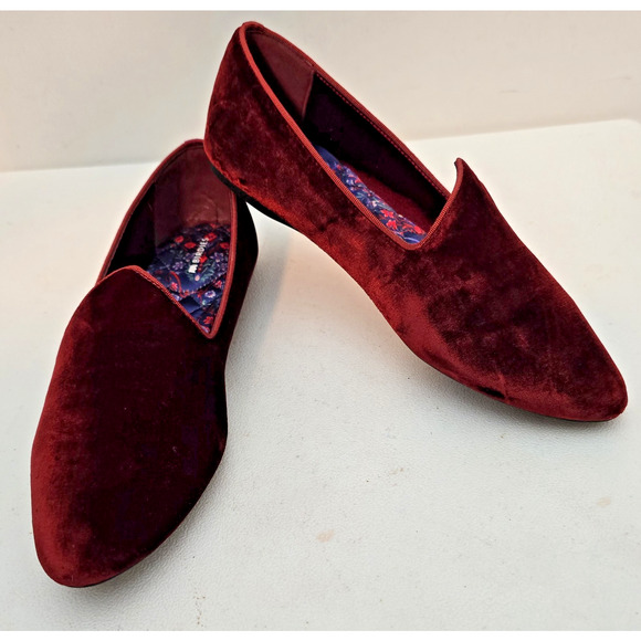 Birdies Shoes - Birdies Womens Heron Flat Red Velvet Slip on Romantic Smoking Loafers US 10